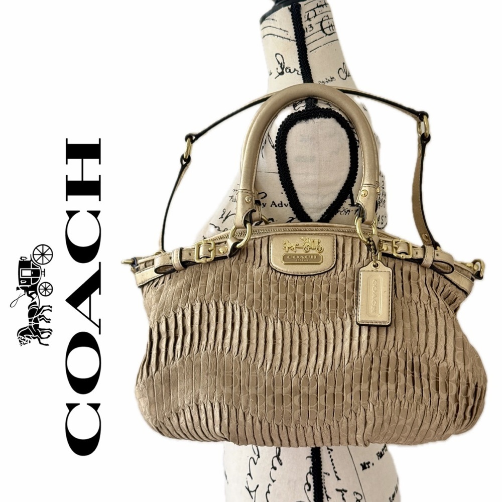 Vtg Coach Madison Gath Sophia Satchel Bag 18885 MetallicGold/Beige Carriage Glam